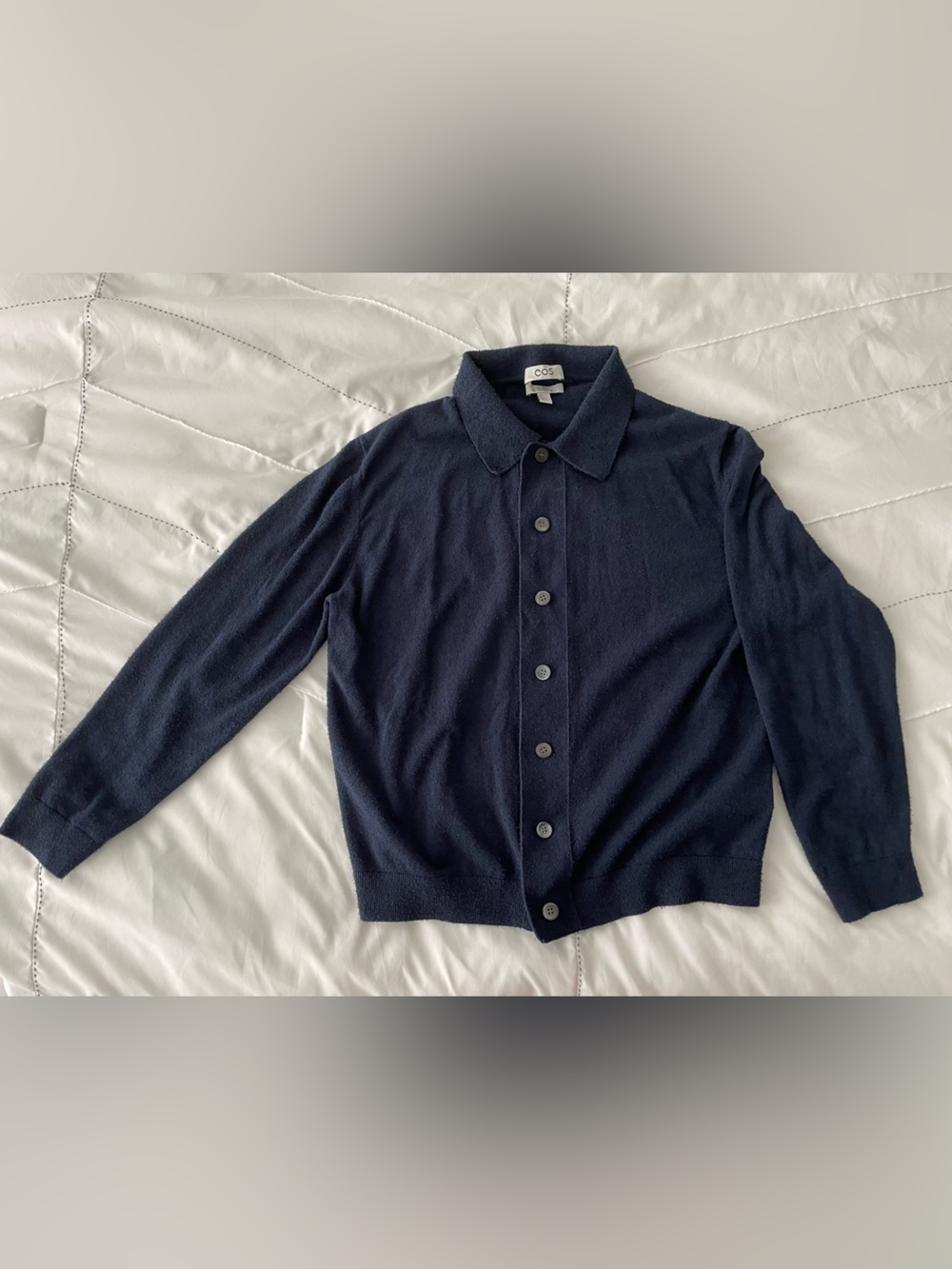 COS Navy Button-Front Collared Cardigan